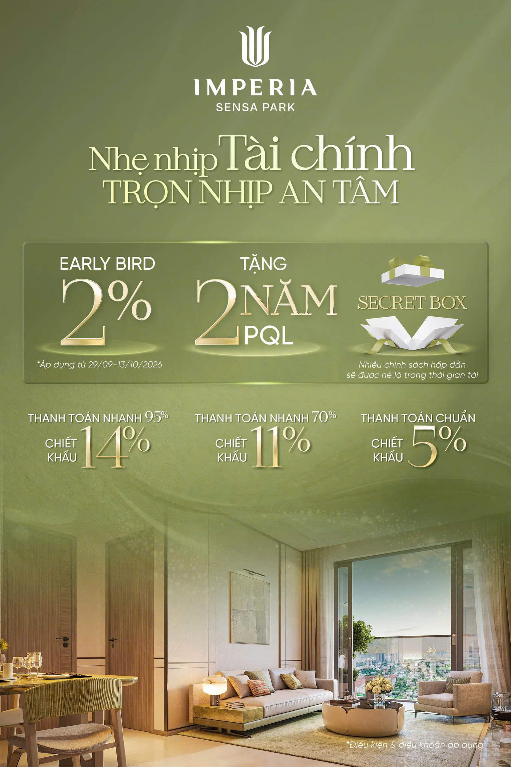 Chính sách ưu đãi earlybird 2% và tặng 2 năm phí quản lý