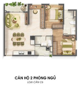 Layout căn hộ 2 phòng ngủ loại C6