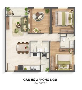 layout căn hộ 3 phòng ngủ imperia sensa park loại D1